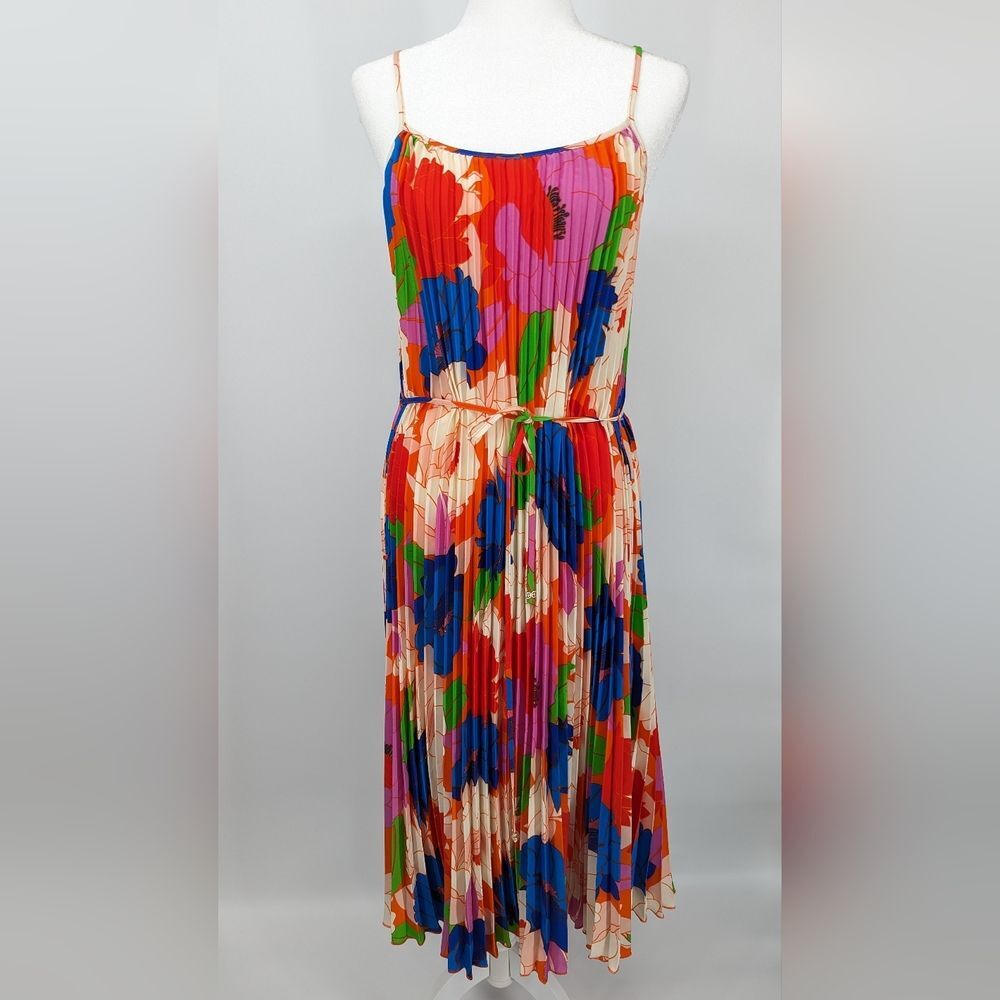 Sam Edelman Retro Multicolor Floral Plisse Sleeveless Midi Dress XL NWT
